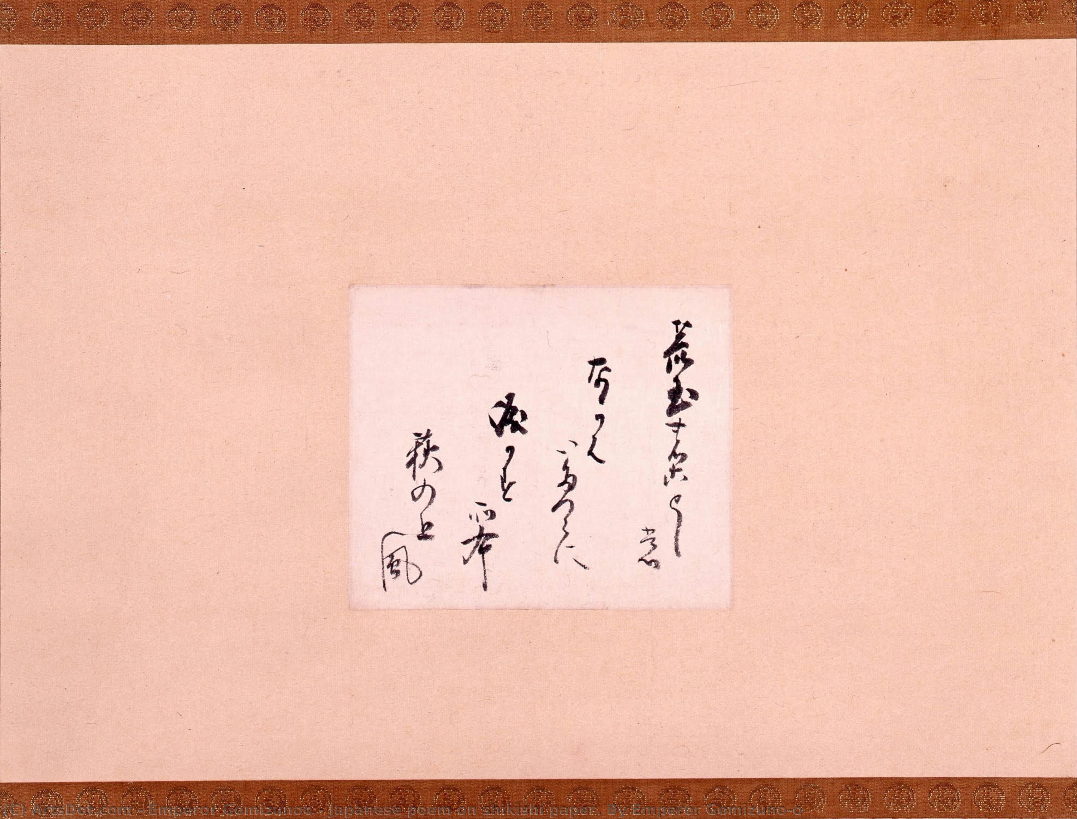 Japanese Poem On Shikishi Paper. By Emperor Gomizuno-o — Emperor Gomizunoo