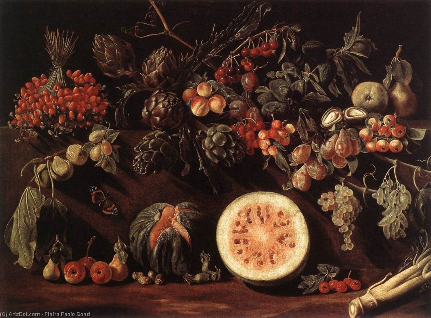 Fruit, Vegetables And A Butterfly — Pietro Paolo Bonzi