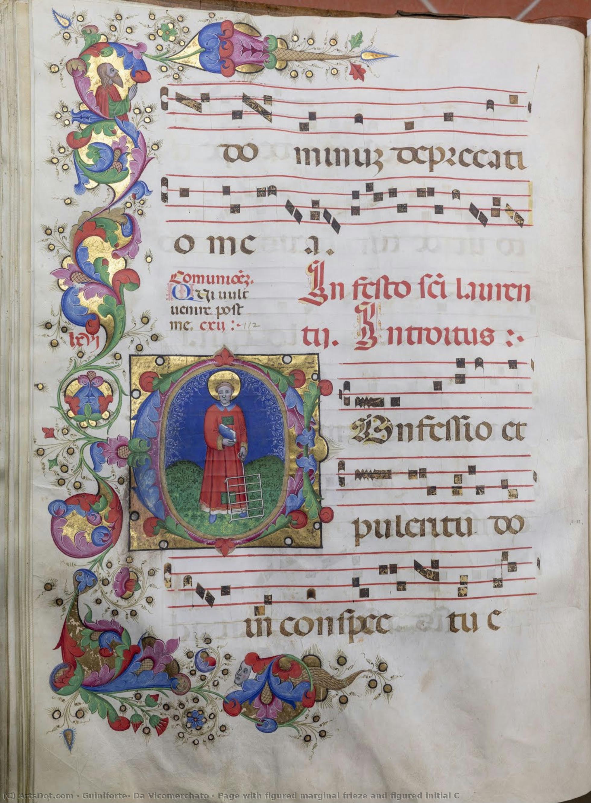 Page With Figured Marginal Frieze And Figured Initial C — Guiniforte, Da Vicomerchato