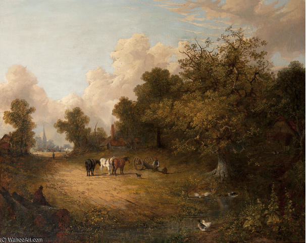 Logging Team Resting Within An Extensive Landscape, Norwich Cathedral And Castle Beyond — Paul Jones