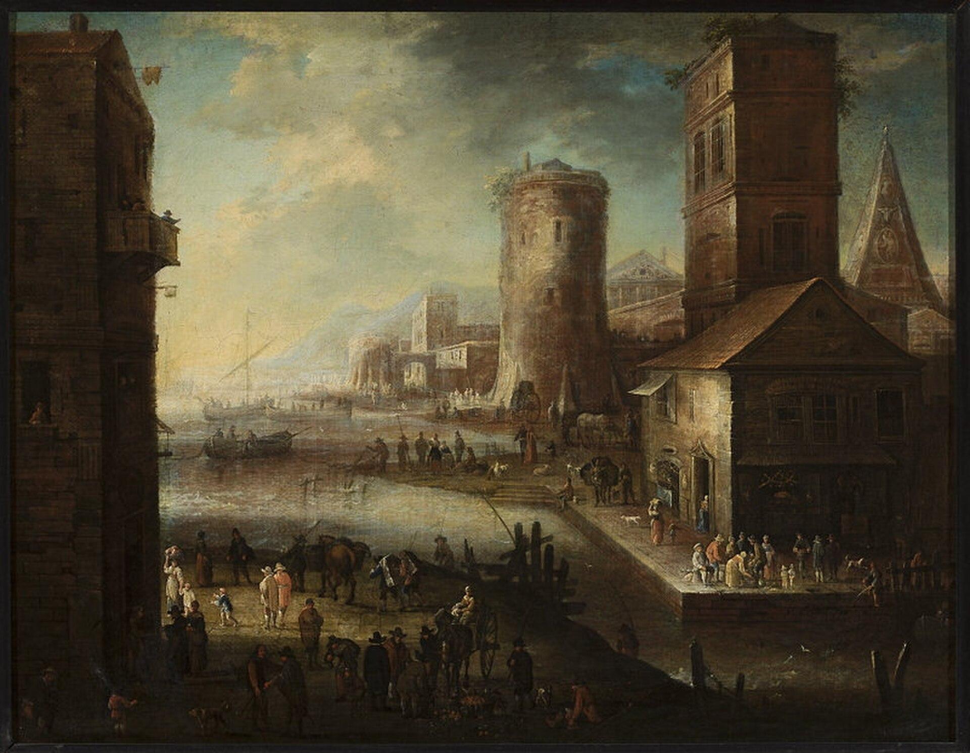 View Of A Port Town — Adriaen Frans Boudewijns