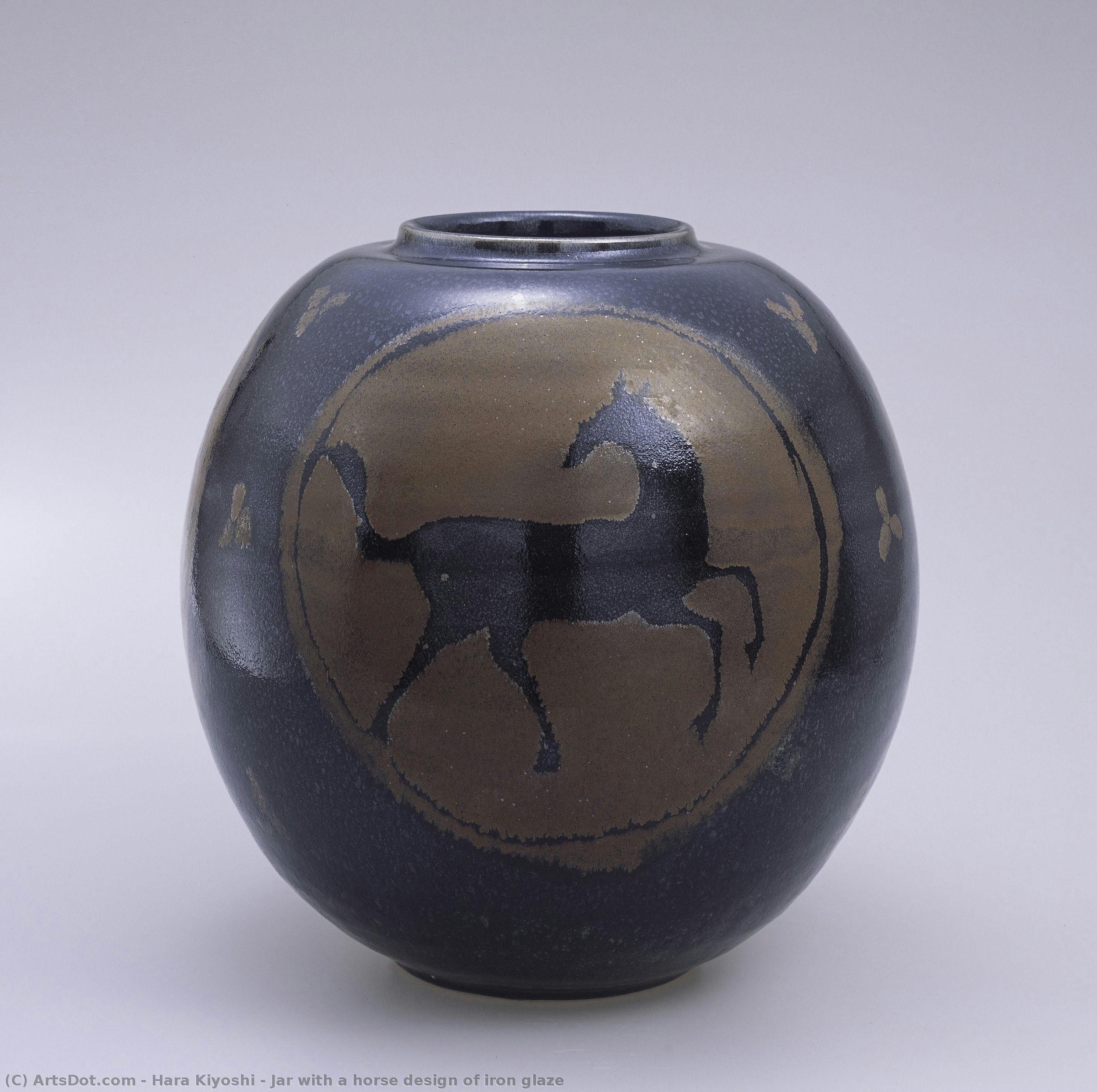 Jar With A Horse Design Of Iron Glaze — Hara Kiyoshi