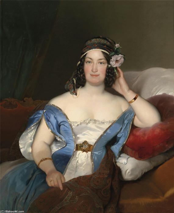 Portrait Of A Lady With Richly Decorated Headdress And Roses In Her Hair — Friedrich Ritter Von Amerling
