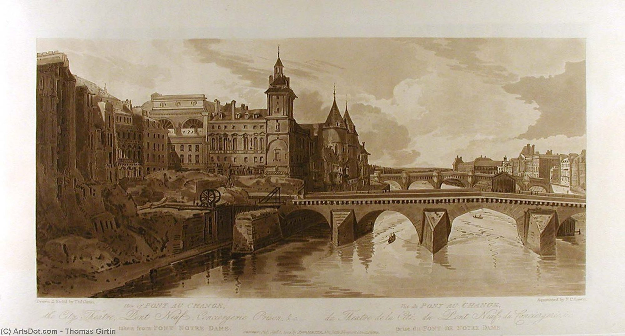 View Of Pont Au Change, The City Theatre, Pont Neuf, Conciergerie Prison — Thomas Girtin