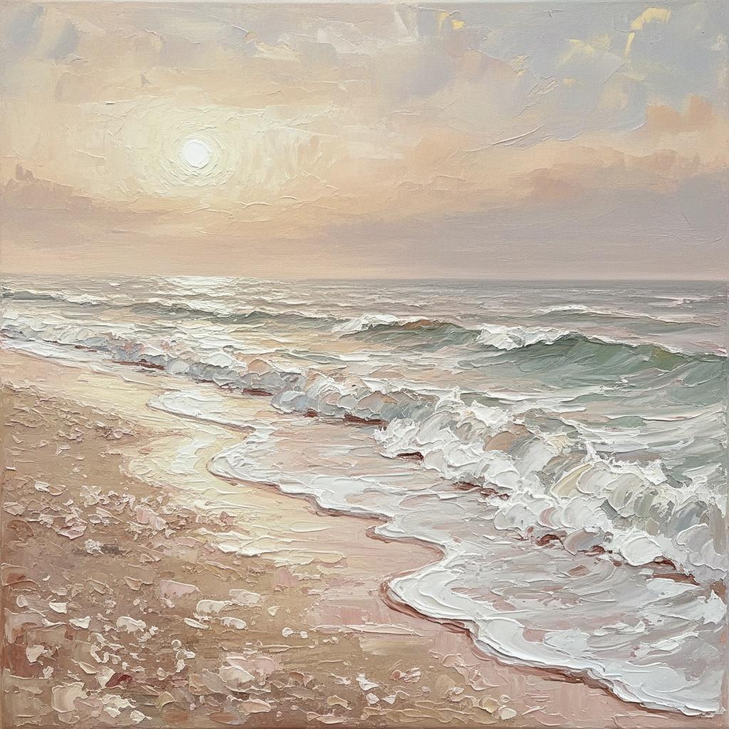 Ethereal Shoreline In Muted Cream: A Meditative Study Of Timeless Coastal Serenity — David Moreau