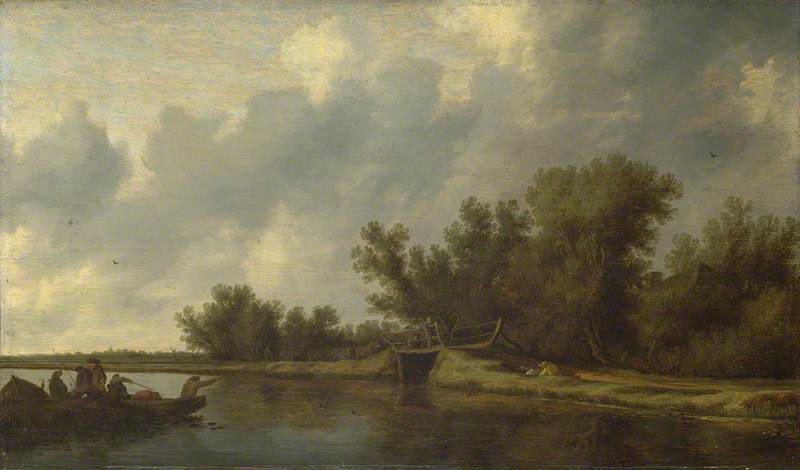A River Landscape With Fishermen — Salomon Van Ruysdael