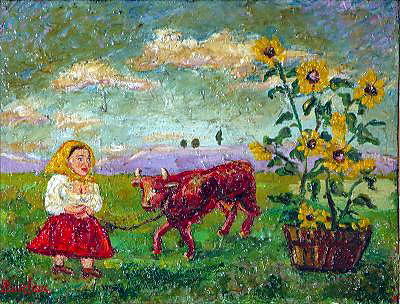 Woman With Red Cow — David Davidovich Burliuk