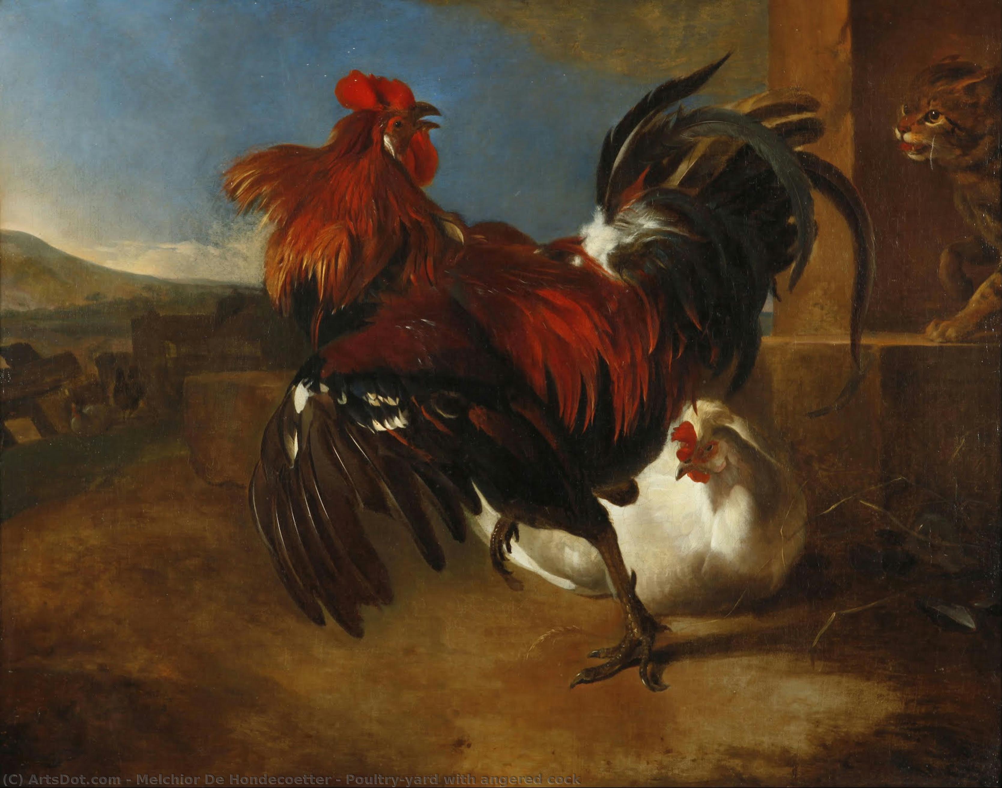 Poultry-yard With Angered Cock — Melchior De Hondecoetter