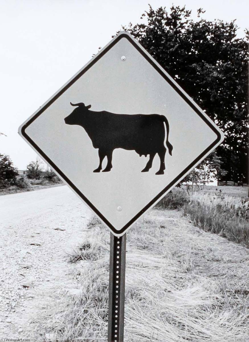 Cow Traffic Sign, From The Kansas Documentary Survey Project — Larry W Schwarm