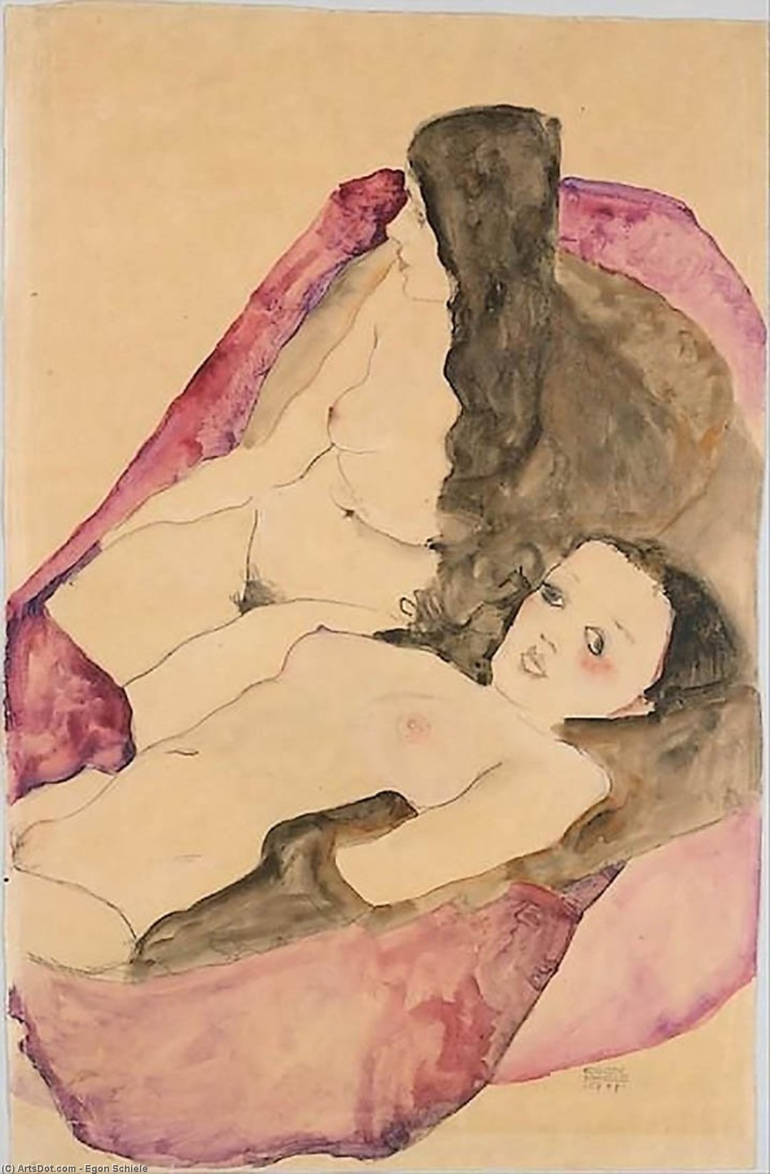Zwei Liegende Nackte Frauen — Egon Schiele