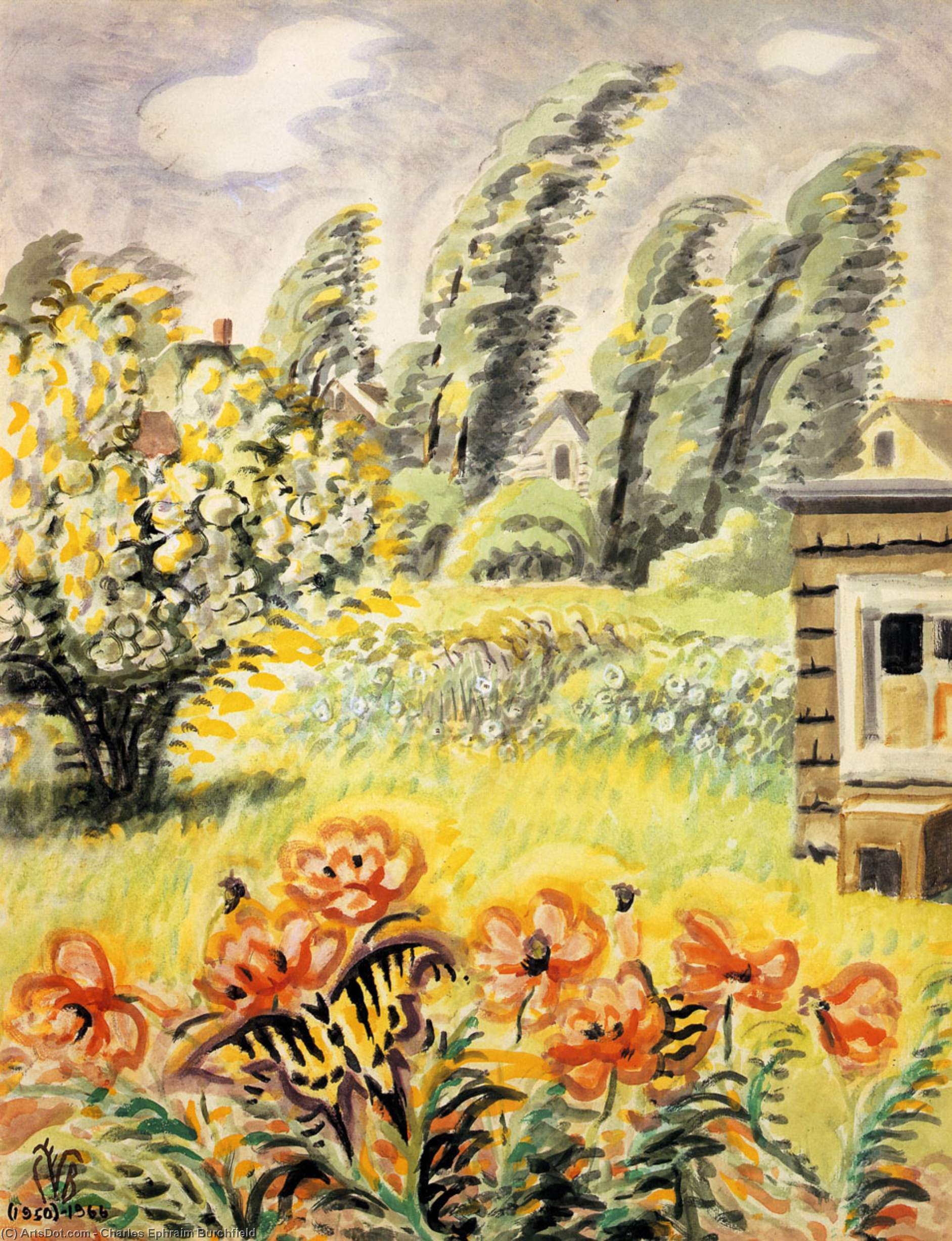 Butterfly And Poppies — Charles Burchfield