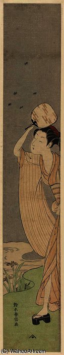 Young Woman Chasing Fireflies With A Fan — Suzuki Harunobu
