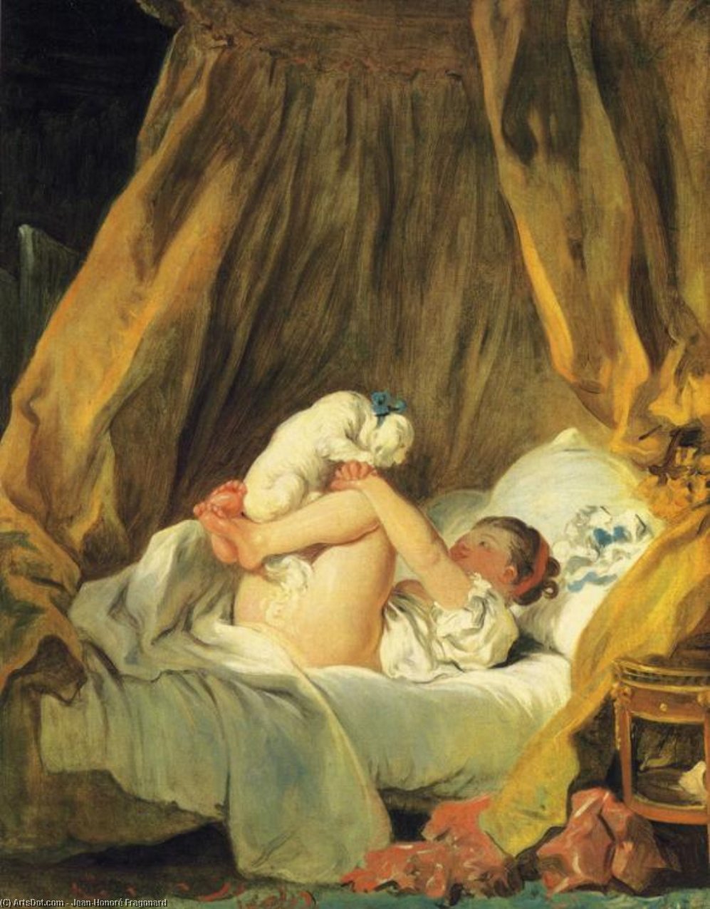 Girl Making A Dog Dance On Her Bed — Jean-honoré Fragonard