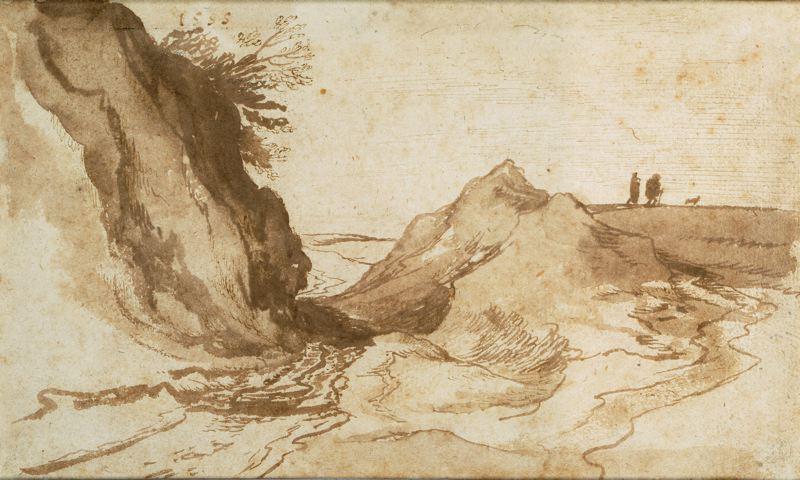A Hilly Landscape With Figures Near A Ravine — Jan Brueghel The Elder