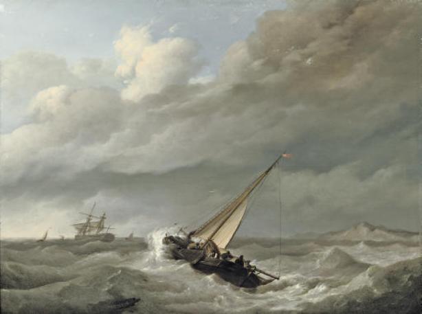 Shipping In Choppy Sea Before A Rocky Coast — Johannes Hermann Barend Koekkoek