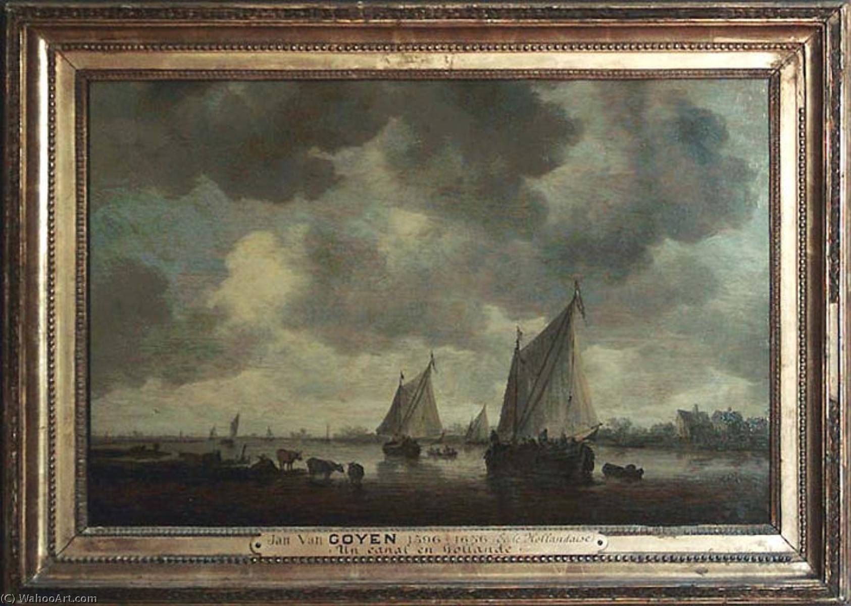 Deux Grandes Barques À Voiles Et Bestiaux Sur La Rive — Jan Jozefszoon Van Goyen