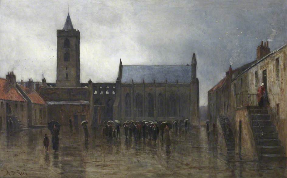 A Wet Morning In Dunblane Cathedral Square — Archibald David Reid