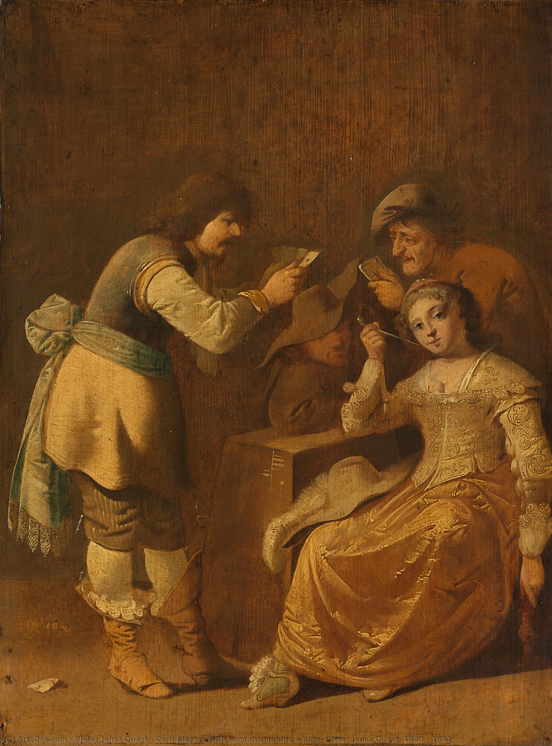 Card Players With Woman Smoking A Pipe, Pieter Jansz Quast, 1630 - 1647 — Pieter Jansz. Quast