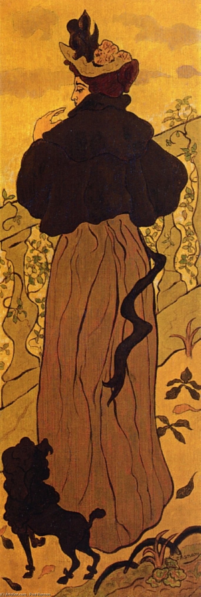 Woman Standing At A Balustrade With A Poodle — Paul Elie Ranson