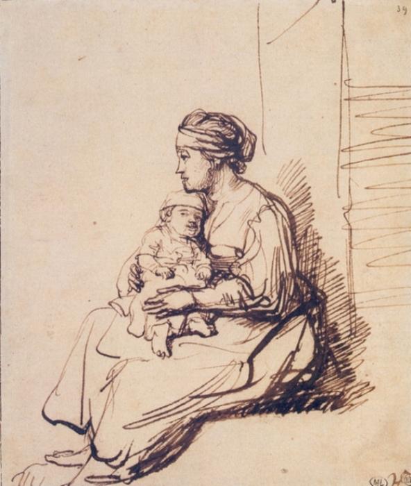 Eine Frau Mit Einem Kind Auf Ihrem Schoß — Rembrandt Van Rijn