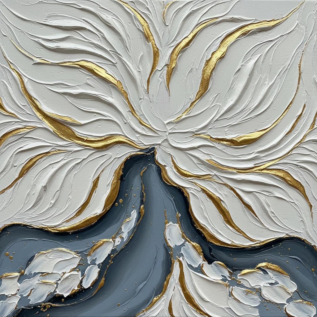 Celestial Radiance In Gilded White And Deep Slate Blue Impasto — David Moreau