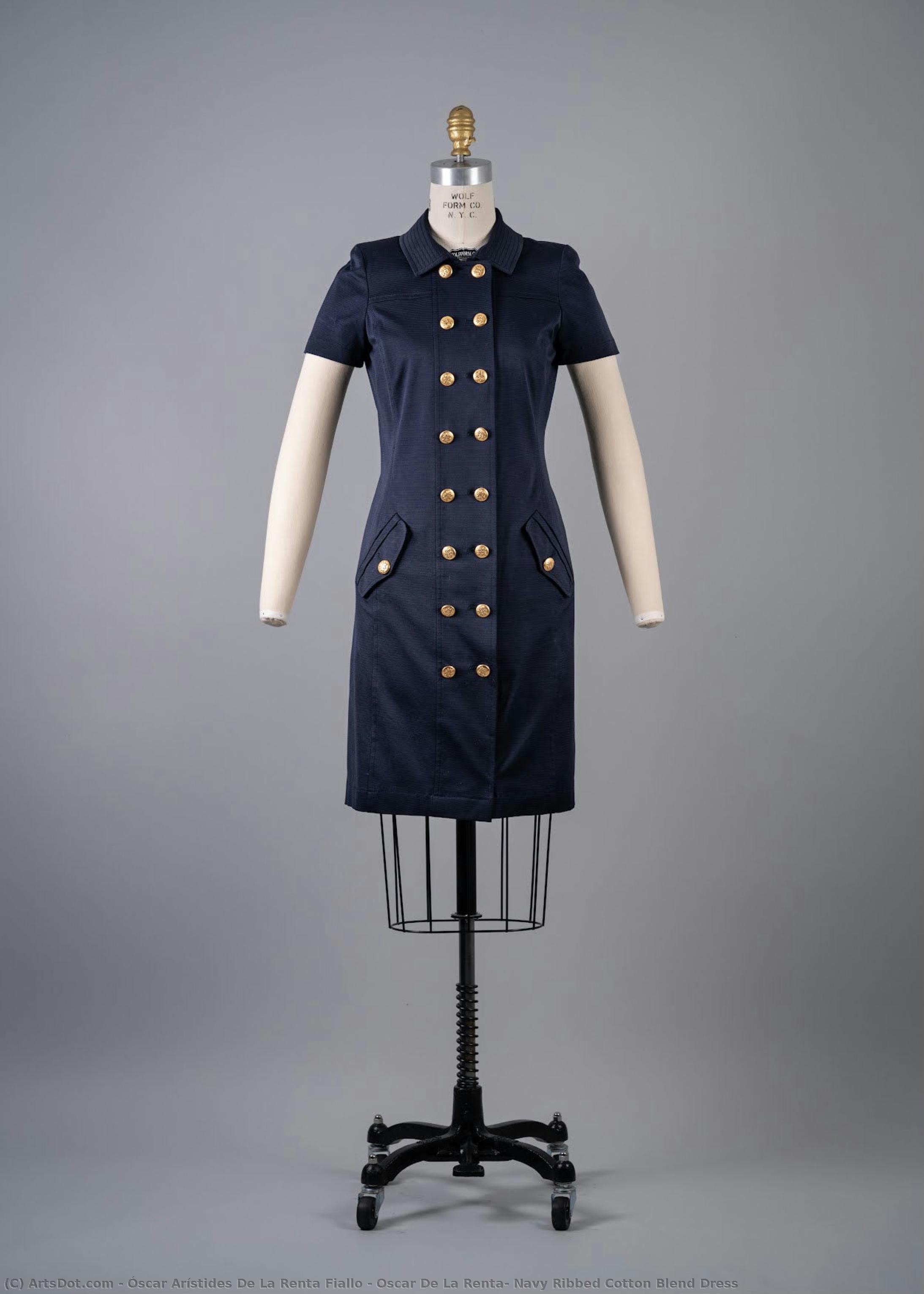 Oscar De La Renta, Navy Ribbed Cotton Blend Dress — Viriato Fiallo