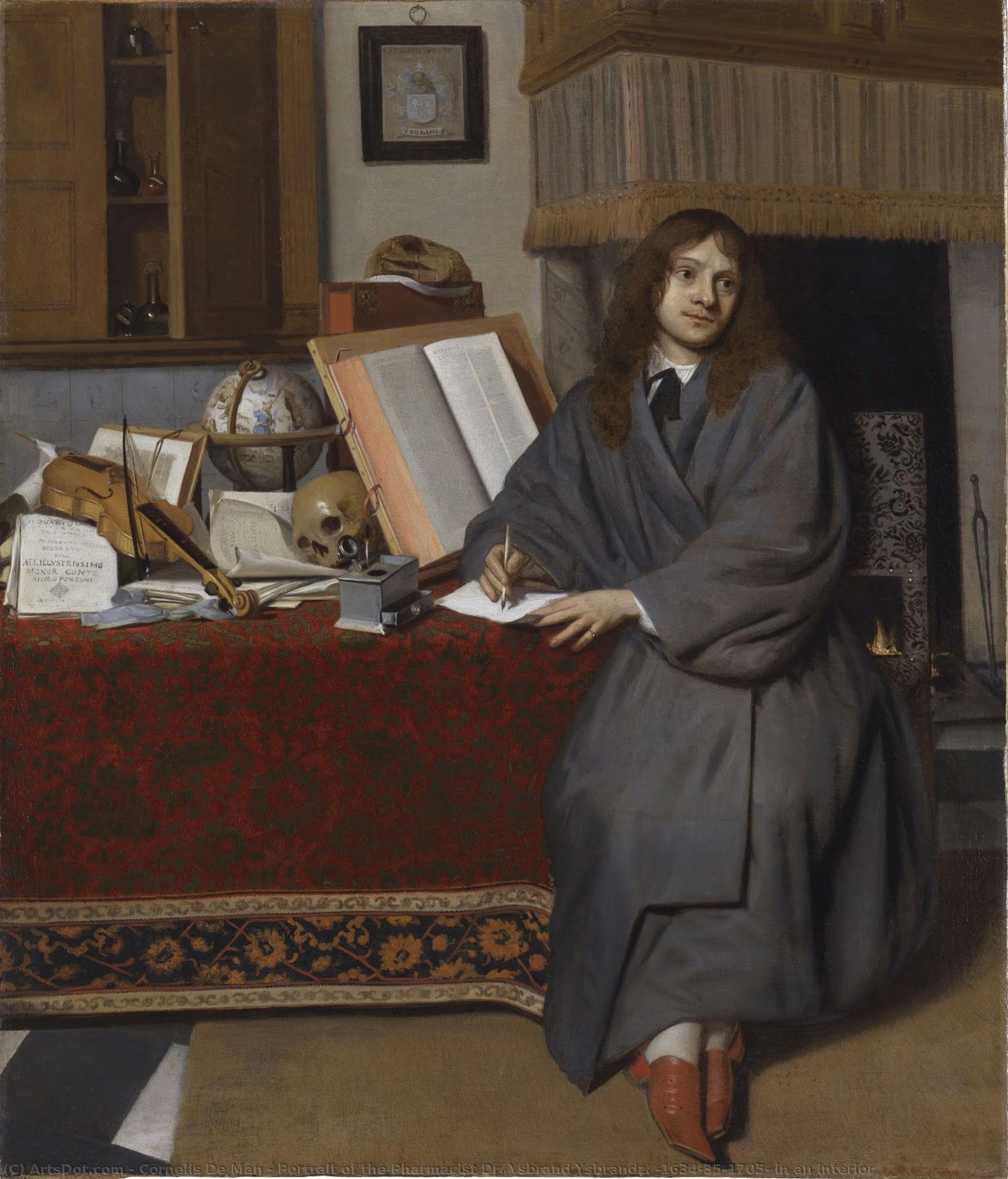 Portrait Of The Pharmacist Dr. Ysbrand Ysbrandz. (1634/35–1705) In An Interior — Cornelis De Man