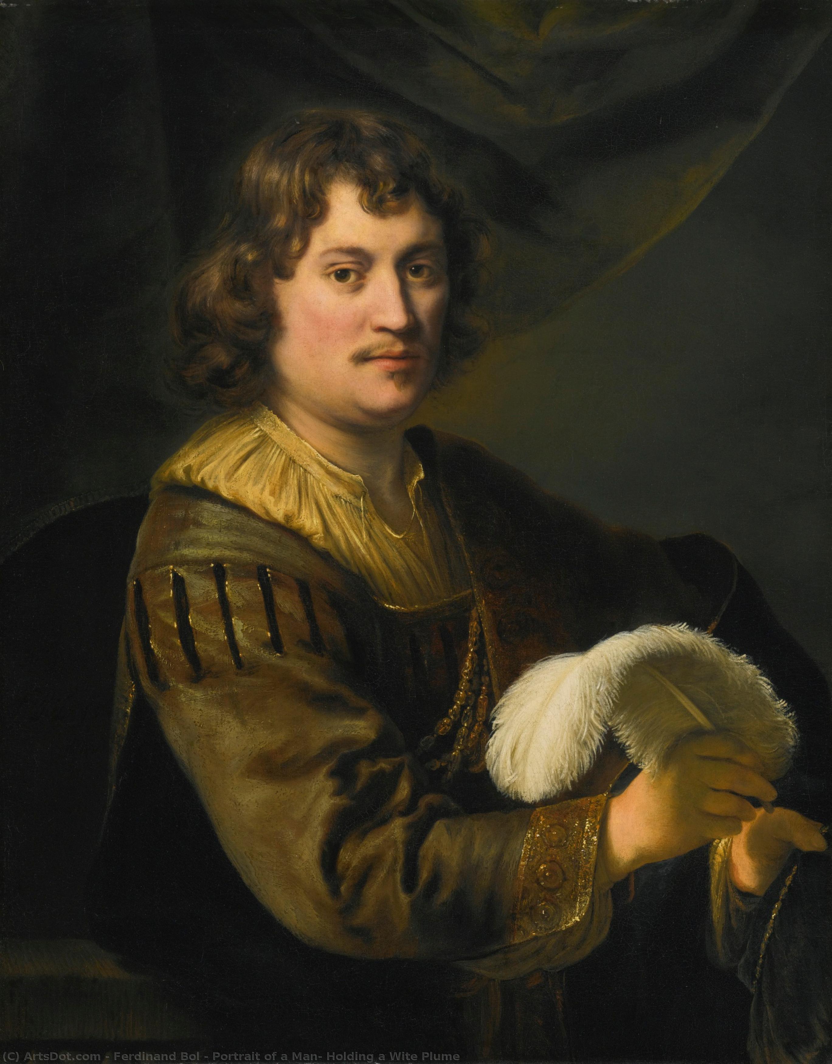 Portrait Of A Man, Holding A Wite Plume — Ferdinand Bol