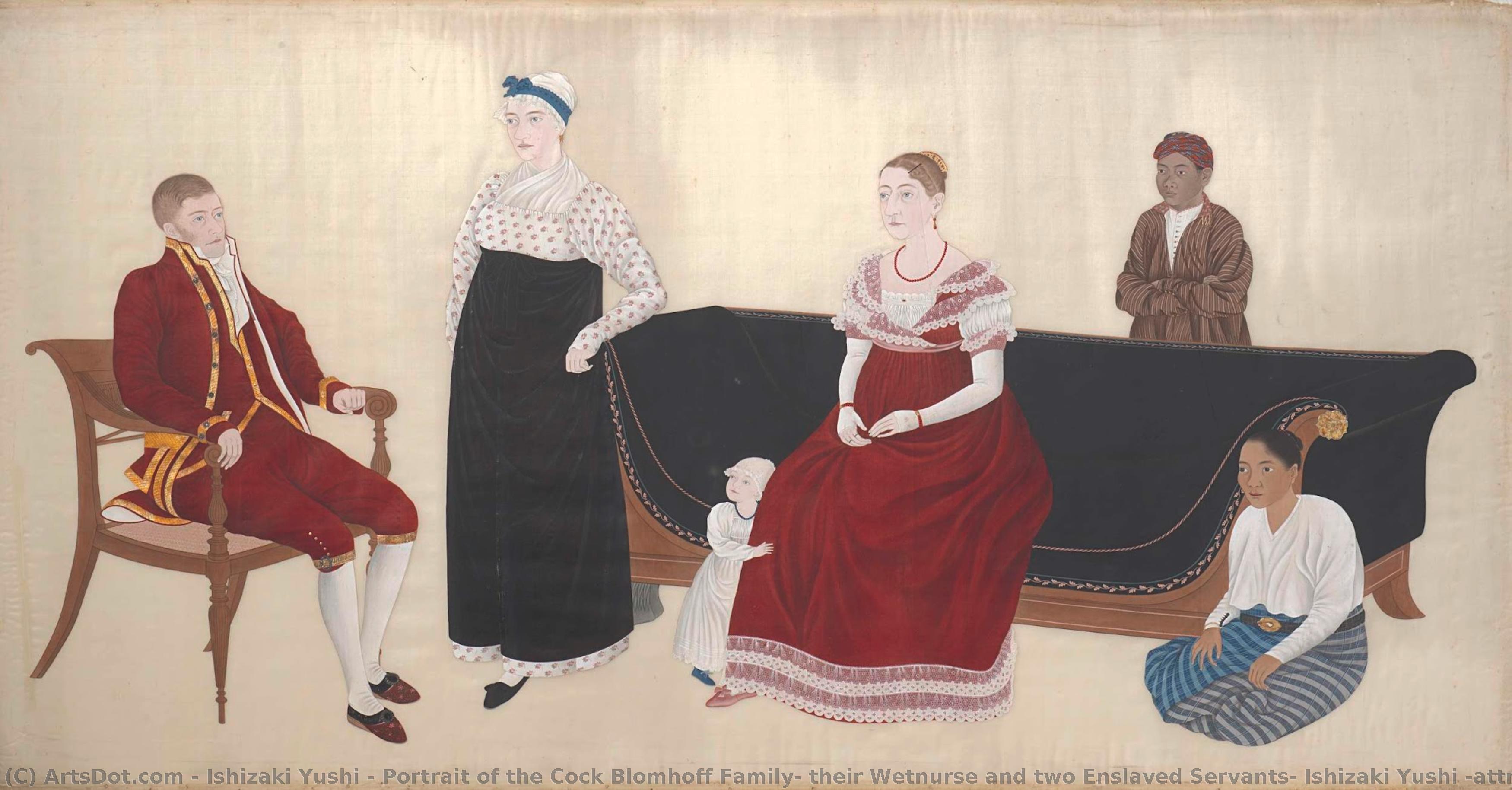 Portrait Of The Cock Blomhoff Family, Their Wetnurse And Two Enslaved Servants, Ishizaki Yushi (attributed To), 1817 — Ishizaki Yushi
