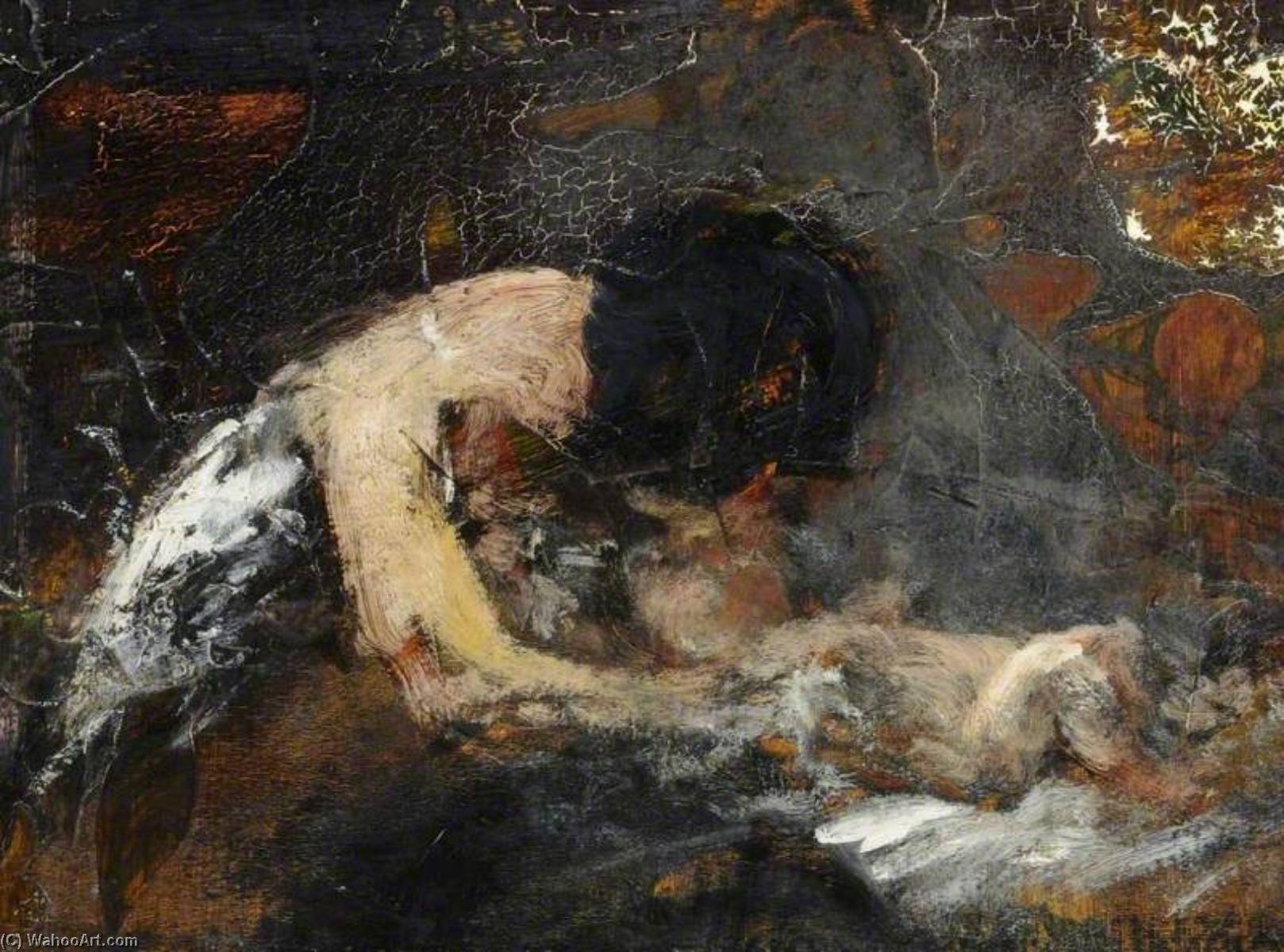 Study Of A Lady Dressing A Baby (detail) — Frederick William Elwell