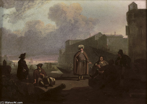 An Italianate Harbour With Merchants Conversing On A Quay — Wigerus Vitringa