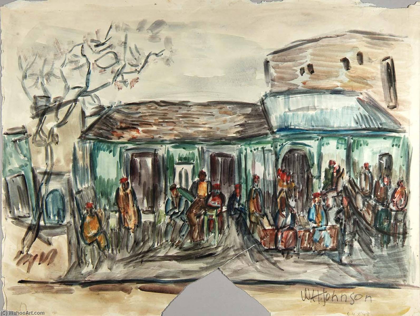 Tunis, Tunisia, North Africa Cafe' Scene With Figures — William H. Johnson