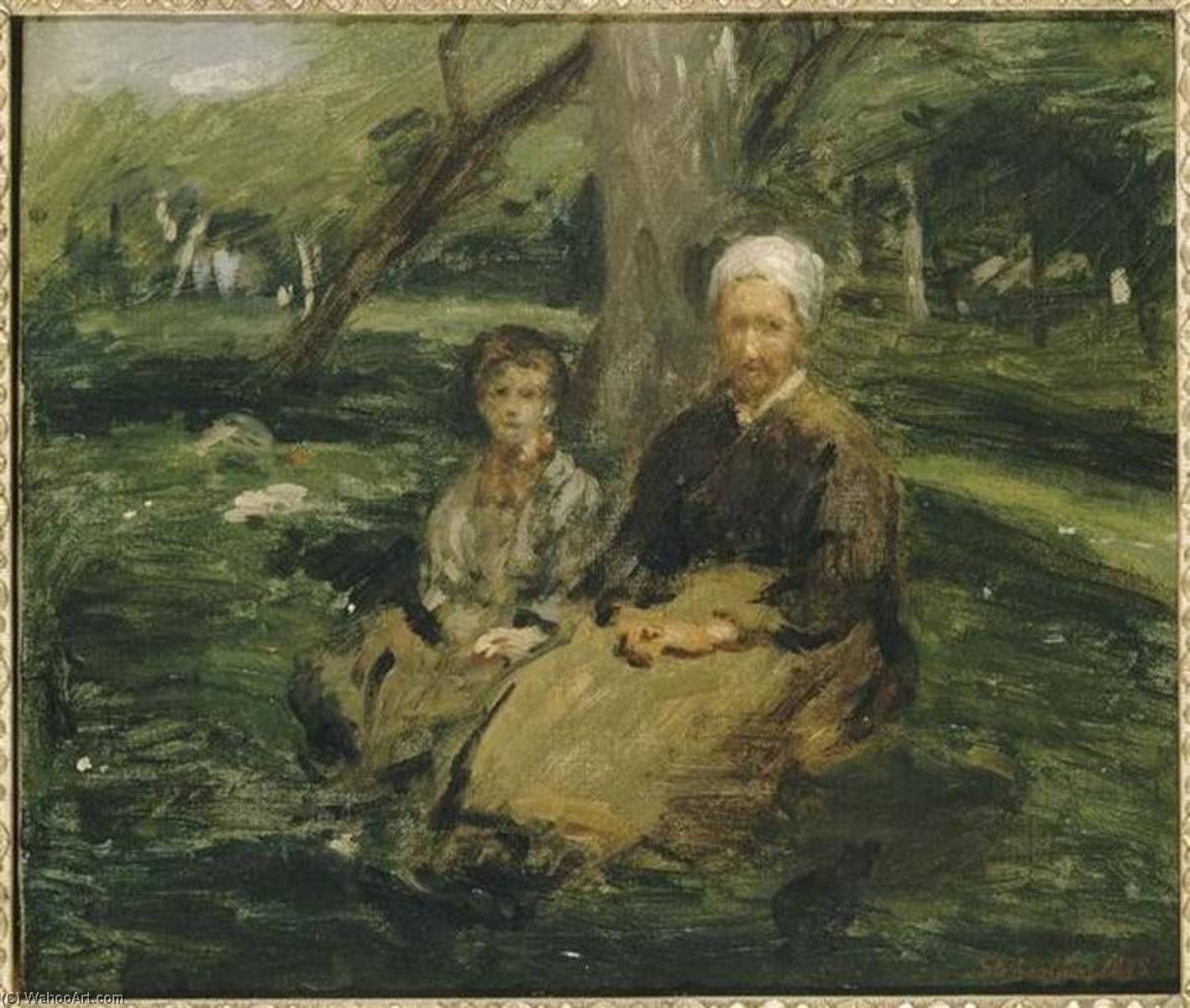 Femme Et Enfant Dans Un Verger — Adolphe Félix Cals