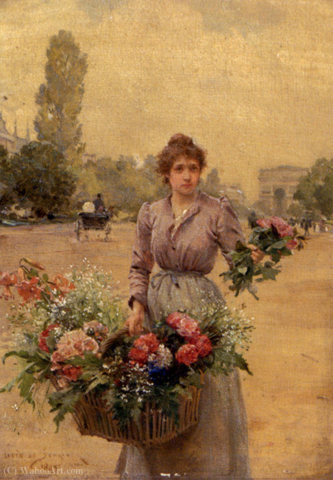 A Flower Seller Near The Arc De Triomphe — Louis Marie De Schryver