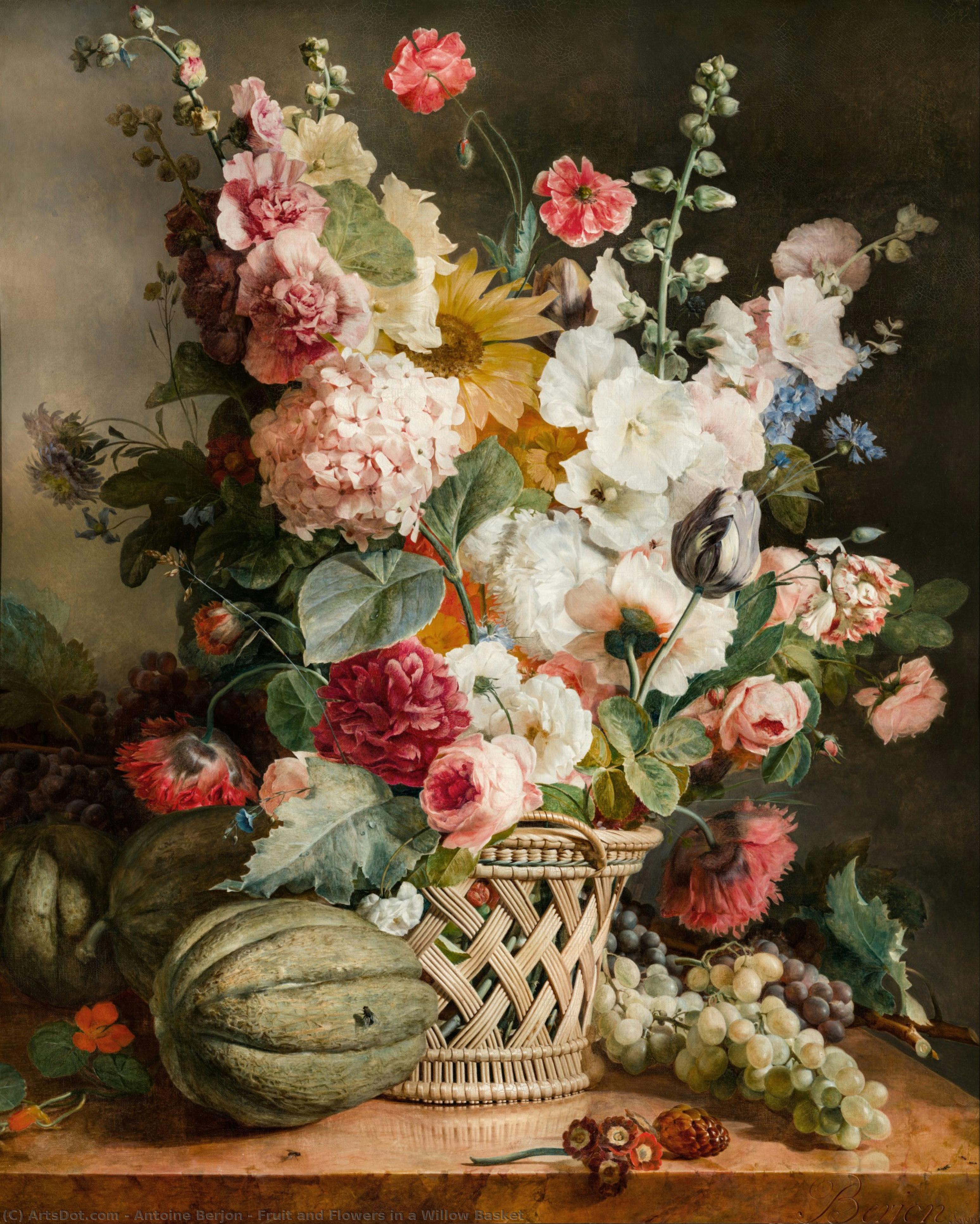 Fruit And Flowers In A Willow Basket — Antoine Berjon