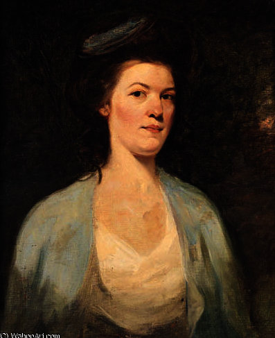 Portrait Of A Lady, Half-length, In A White And Blue Dress — George Romney
