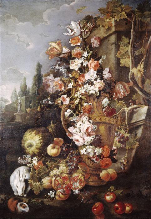 Still Life Of Flowers And Fruits In A Garden — Franz Werner Von Tamm