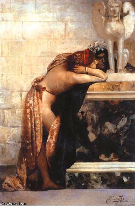 Two Figures By A Statue Of Sphinx — Henryk Hector Siemiradzki