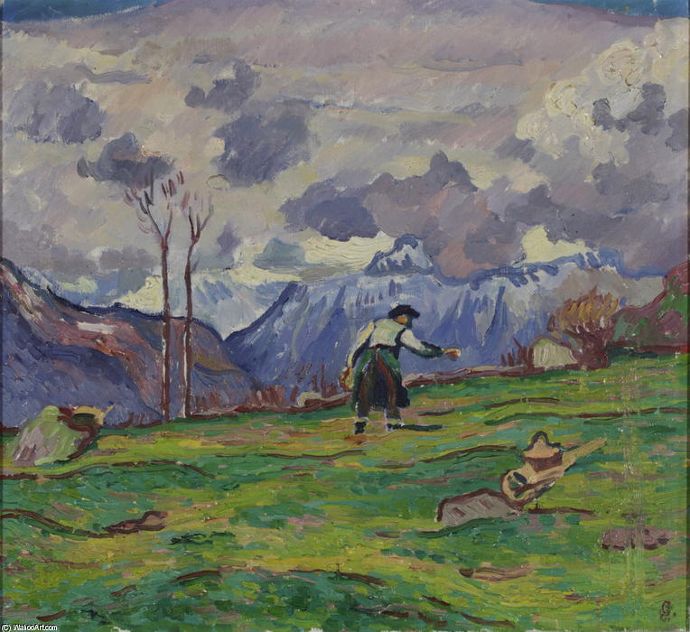Farmers In The Fields Near Maloja — Giovanni Giacometti