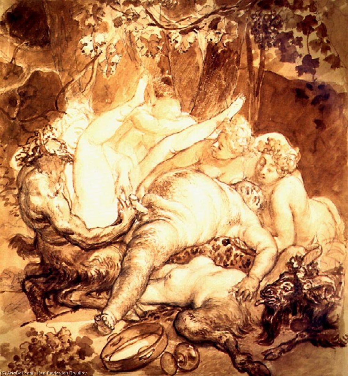 Silen, Satyr And Bacchanals — Karl Pavlovich Bryullov
