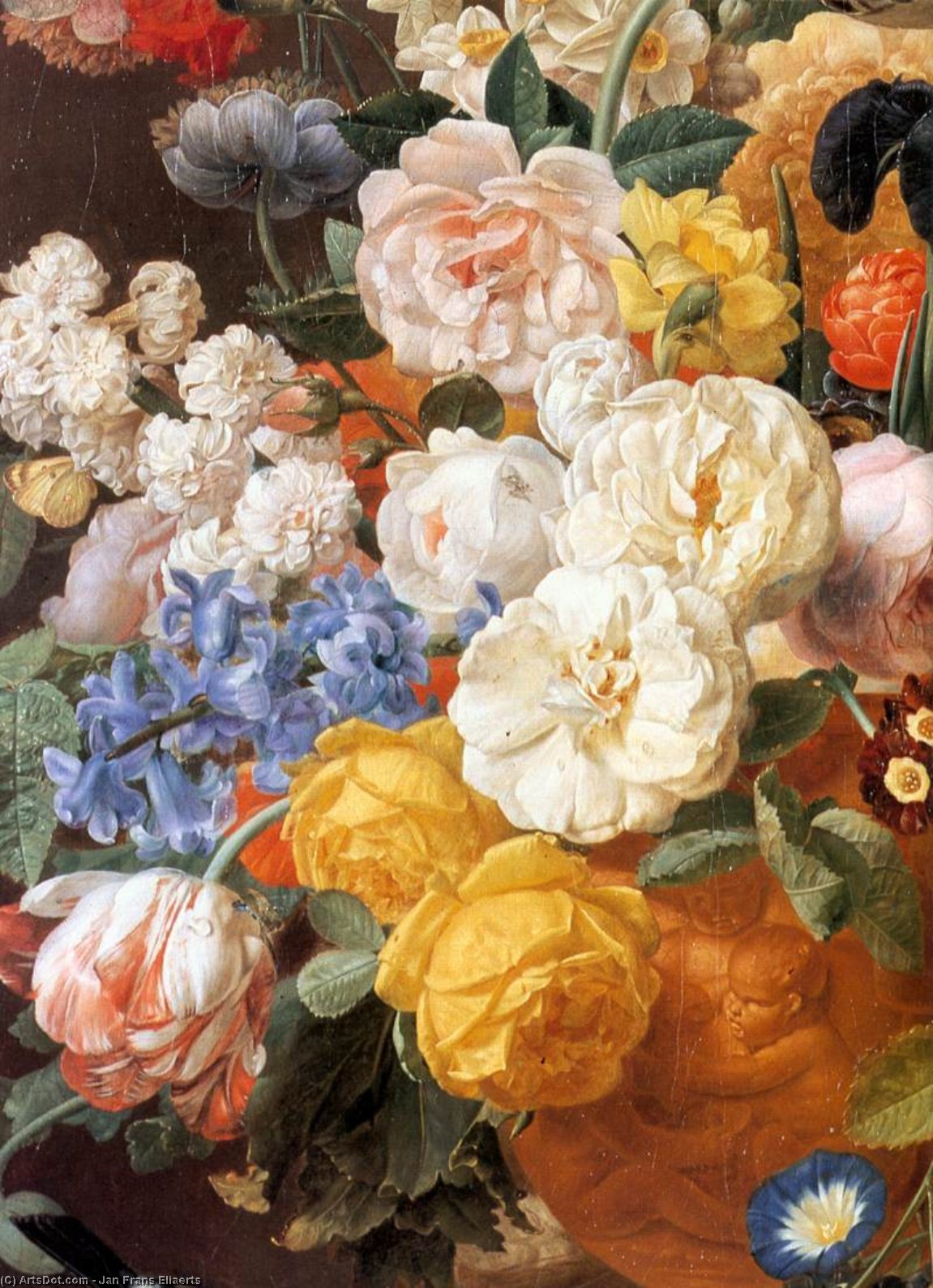 Bouquet Of Flowers In A Sculpted Vase (detail) — Jan Frans Eliaerts