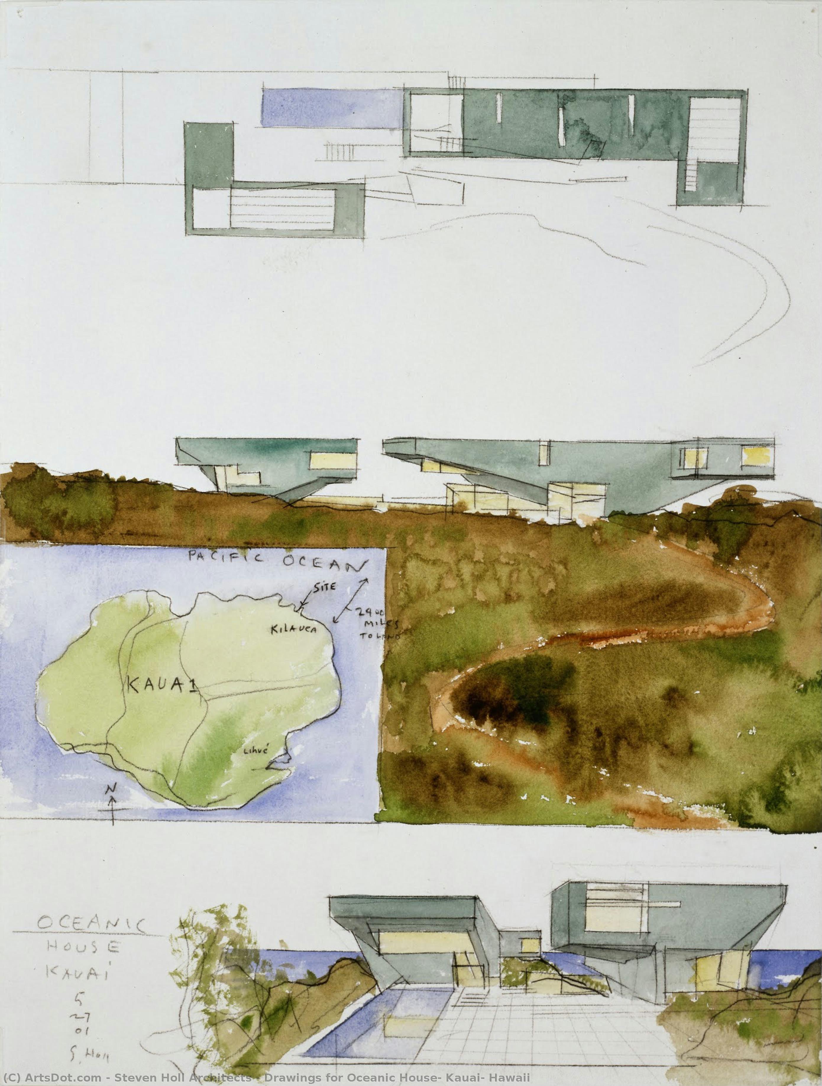 Drawings For Oceanic House, Kauai, Hawaii — Steven Holl Architects
