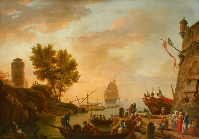 Harbour Scene – Evening (after Claude Joseph Vernet ) — Charles Francois Lacroix De Marseille