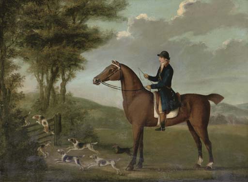 A Huntsman On His Hunter In An Extensive Landscape, With Hounds Jumping A Gate — John Nost Sartorius