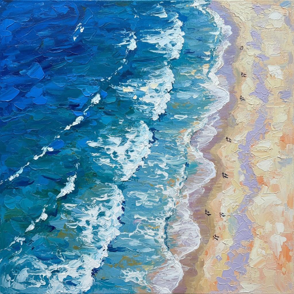 Ritmos Azures De La Marea En Retroceso En Relieve De Impasto Escultórico — Christian Noiret