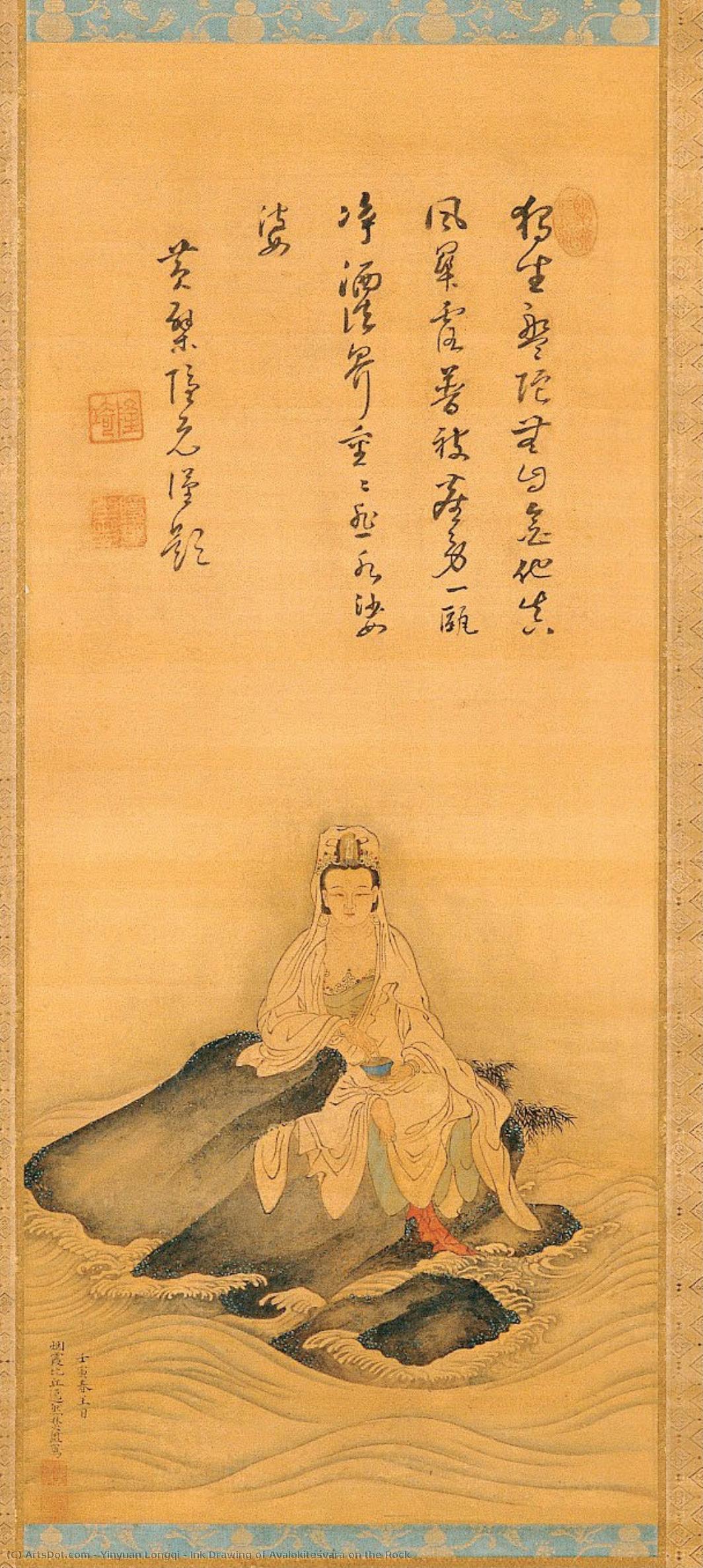 Ink Drawing Of Avalokiteśvara On The Rock — Yinyuan Longqi