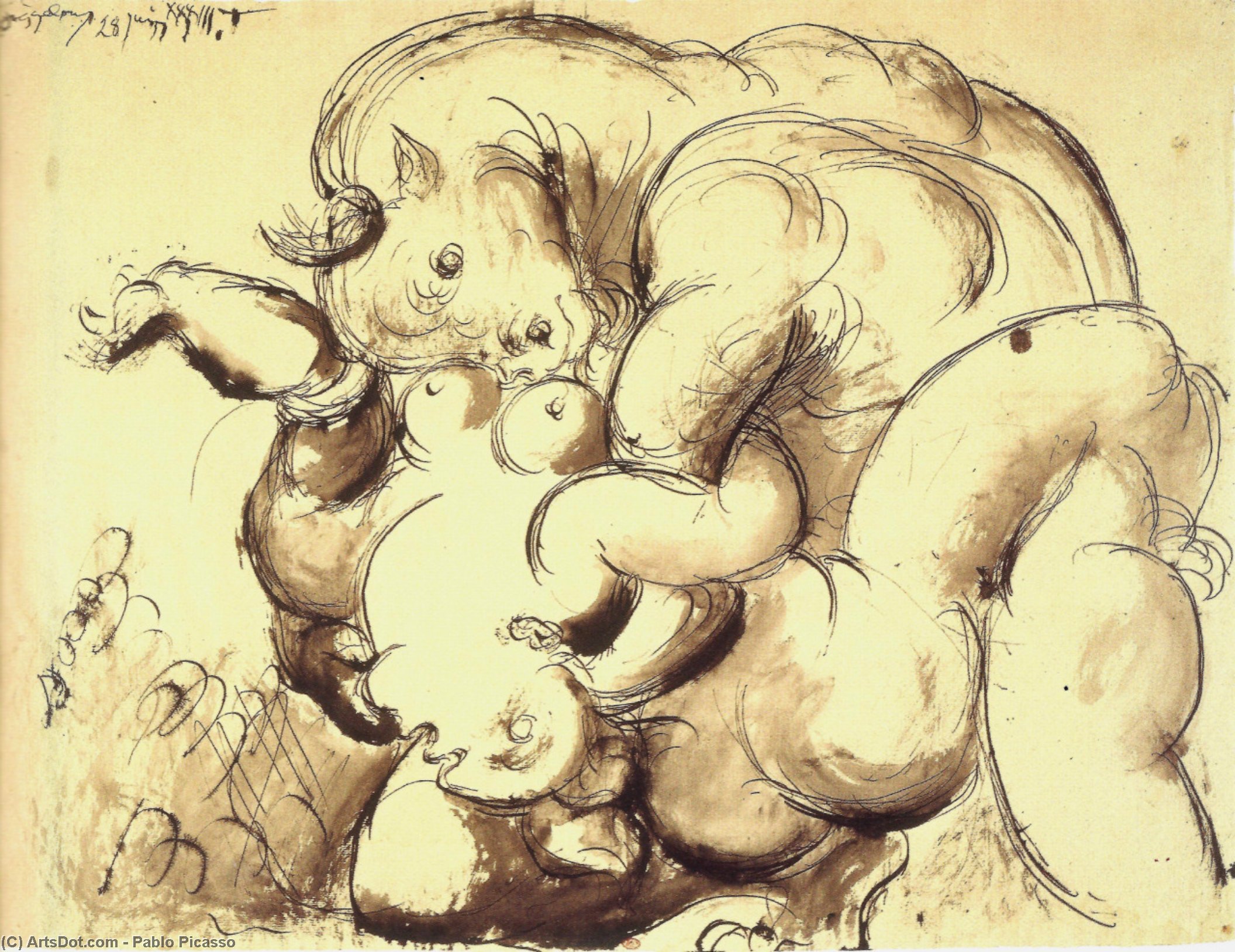 Tauros Verletzt, Pferd Und Figuren — Pablo Picasso