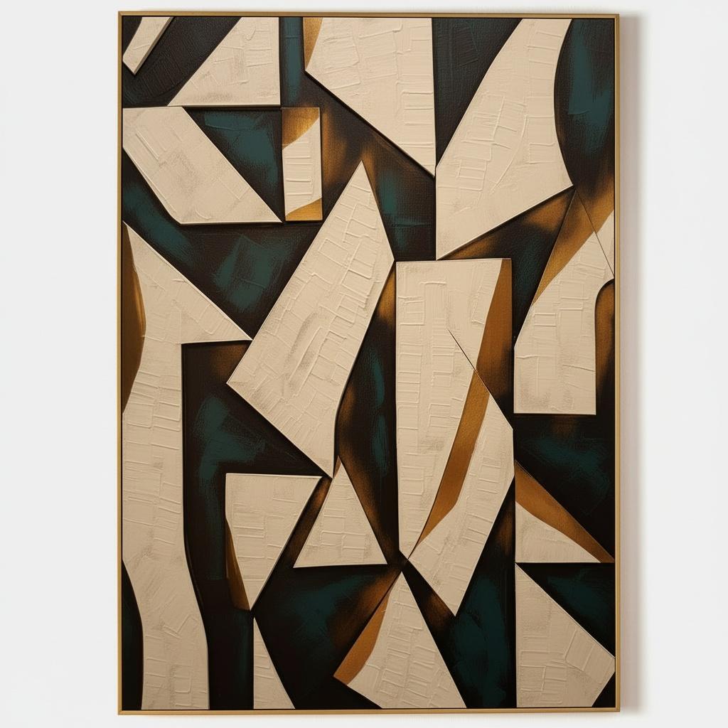 Fragmented Monolith: A Singular Study Of Interlocking Shadows And Ochre Light — Laurent Fabre