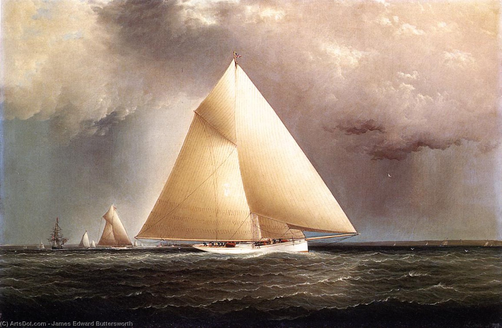 'gracie', 'vision' And 'cornelia' Rounding Sandy Hook In The New York Yacht Club Regatta Of June 11, 1874 — James Edward Buttersworth
