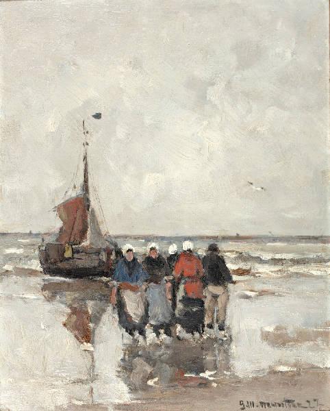 Vissersvrouwen Bij Een Botter Op Het Strand — Gerhard Morgenstjerne Munthe